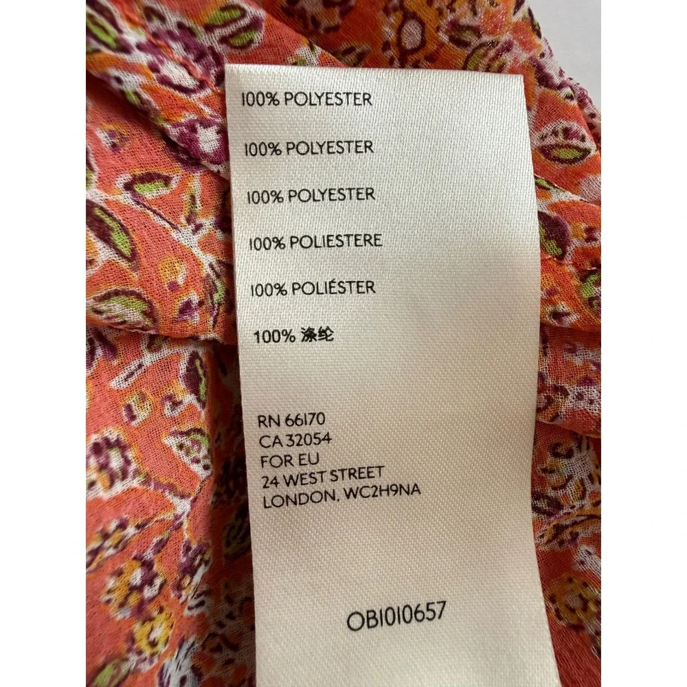 Free People Rare Feelings Blouse Orange Floral Smocked V-Neck Top OB1010657 S